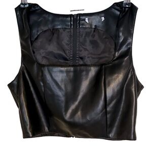 7 FOR ALL MANKIND Black Vegan Leather Back Zip Crop Top